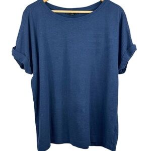 Mario Serrani Blue Knit Rib Texture Rolled Cuff  Scoop Neck Short Sleeve Top XL